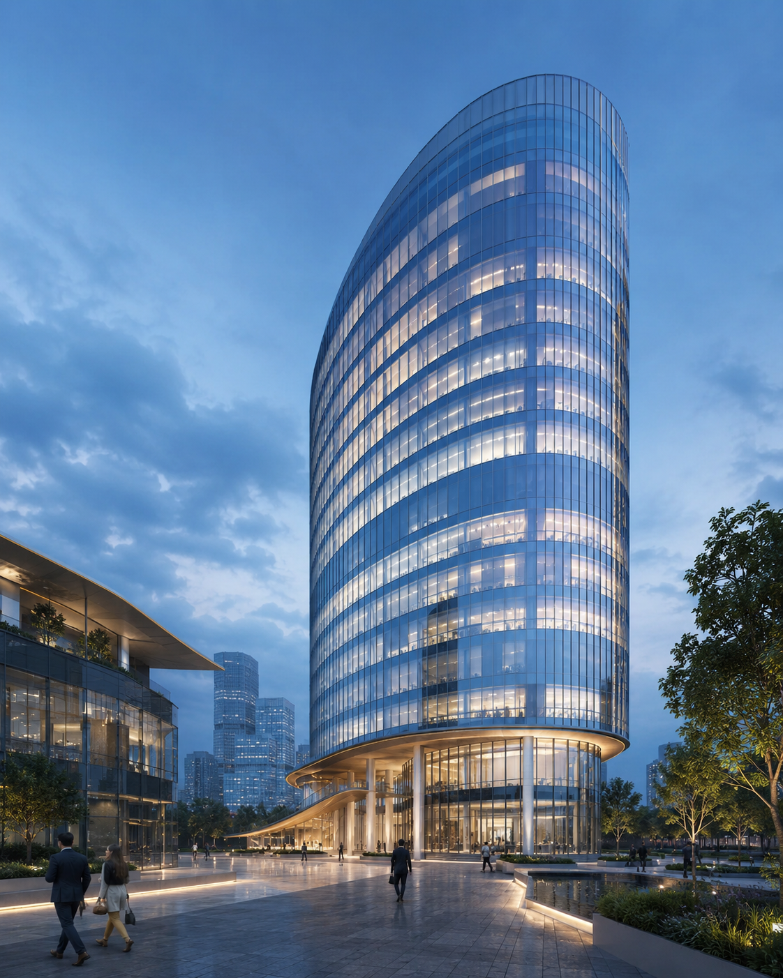 未来感办公楼外观图 - Architecture Render